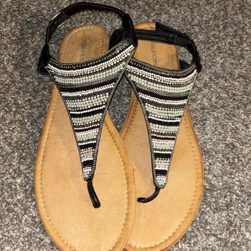 Maurices Striped Black and Tan Sandals